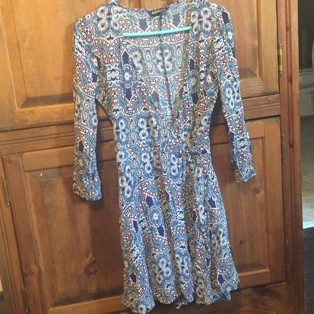 Express Paisley Wrap Dress with belt